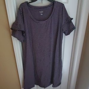 Blue and pink stripe maternity dress